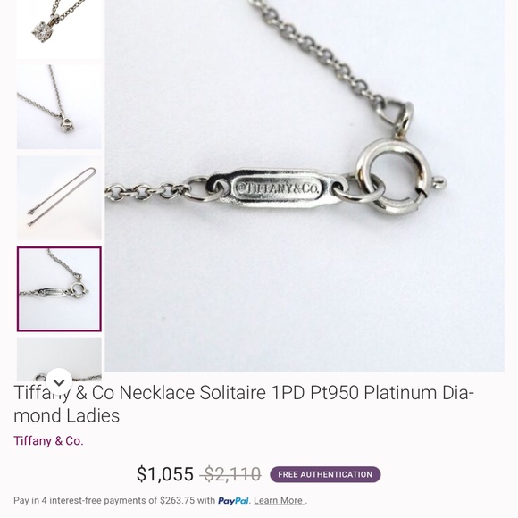 Tiffany & Co Necklace Solitaire 1PD Pt950 Platinum Diamond Ladies - Picture 5 of 7